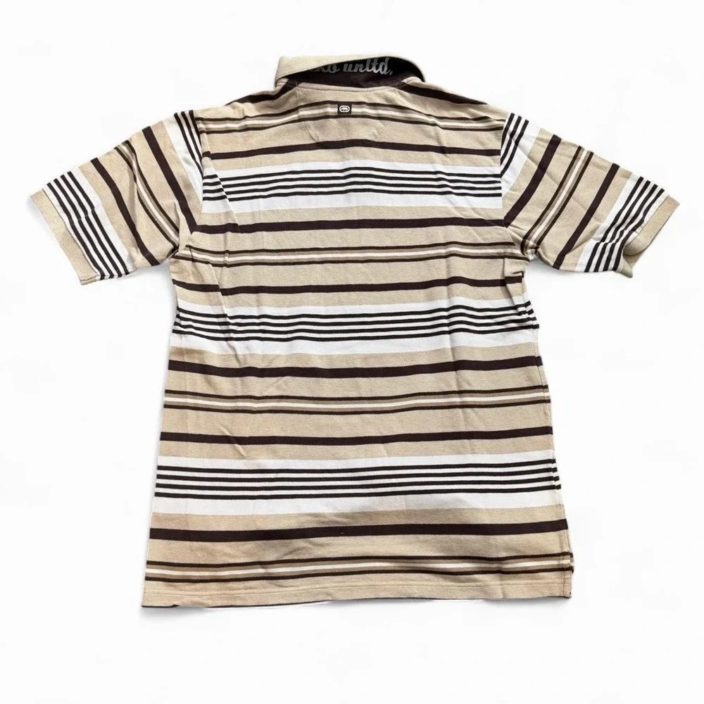 Ecko Unltd. Brown Striped Polo Shirt Men's Size XL Y2K 2000s Streetwear Skate